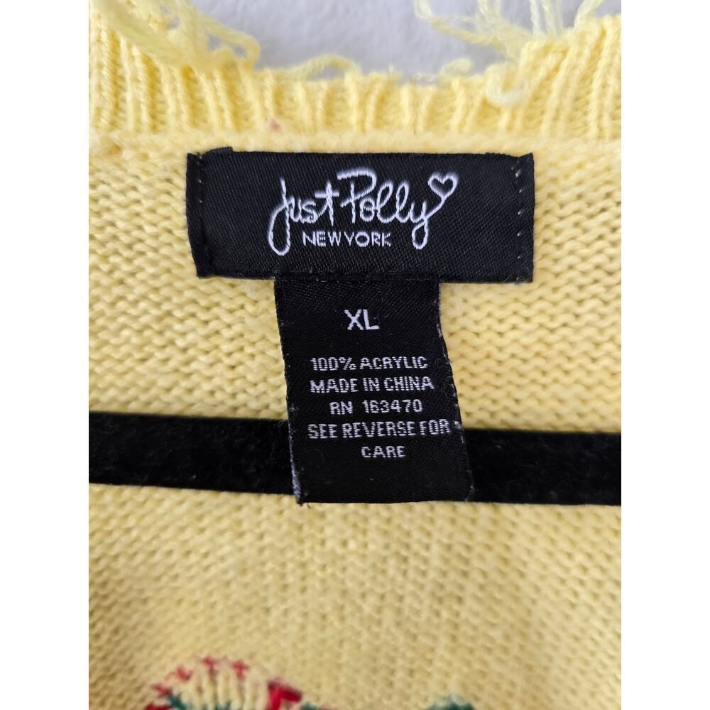 Just Polly Cherry Knit Sweater XL Distressed Y2K Grunge Yellow Fruit Oversized - Picture 4 of 8